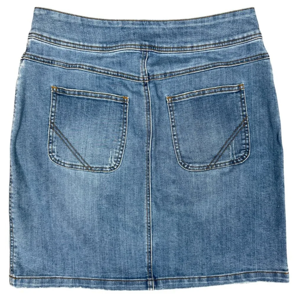 Prana Blue Denim Mini Skirt with Front Zip Pockets